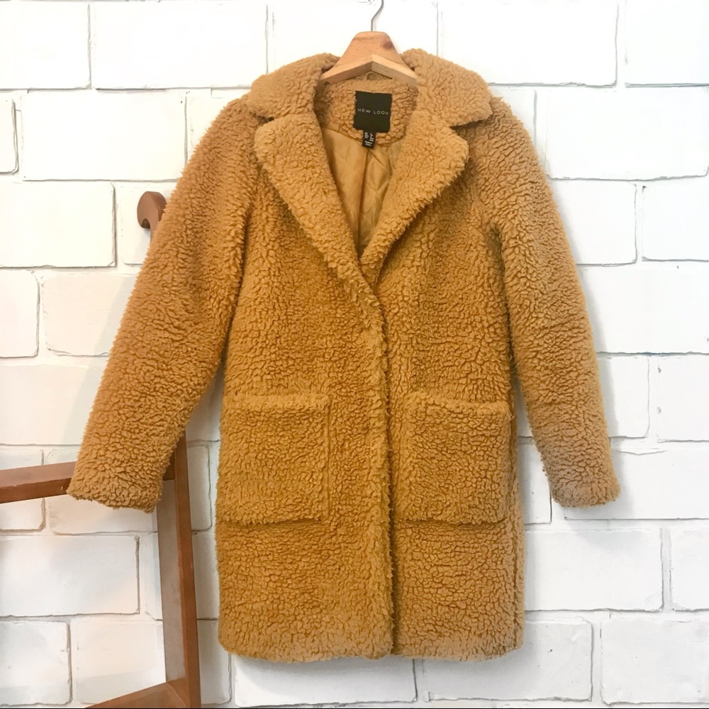 New Look Teddy Coat Mustard size 2